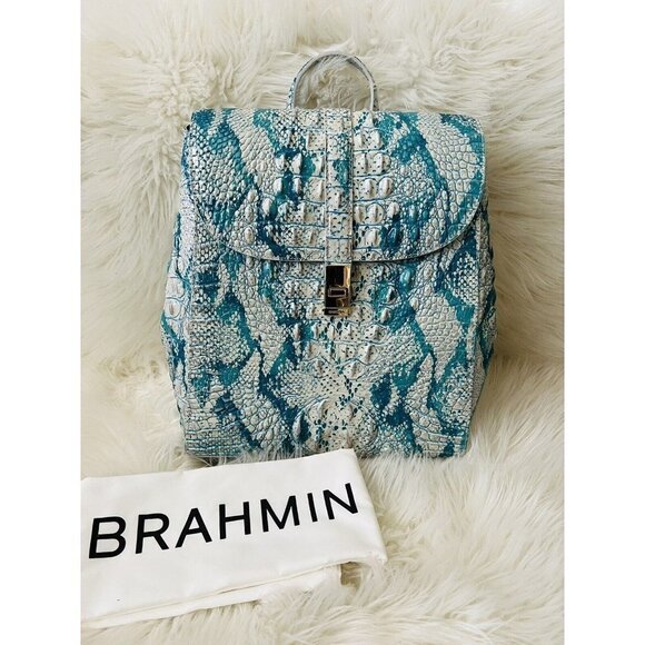 Brahmin Sadie Mesmerized Melbourne Leather Backpack Bag Blue Multicolor - Picture 1 of 7
